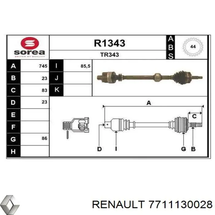 7711130028 Renault (RVI) árbol de transmisión delantero derecho