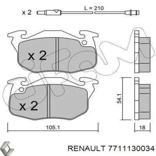 7711130034 Renault (RVI) pastillas de freno delanteras