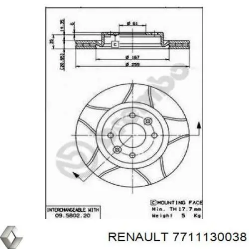 7711130038 Renault (RVI) freno de disco delantero