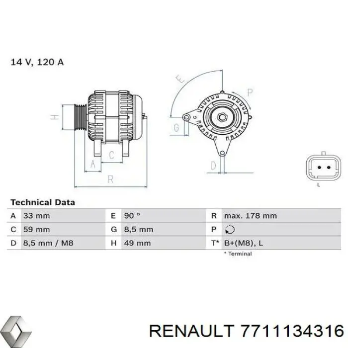 7711134316 Renault (RVI) alternador