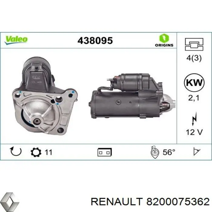 Motor de arranque 8200075362 Renault (RVI)