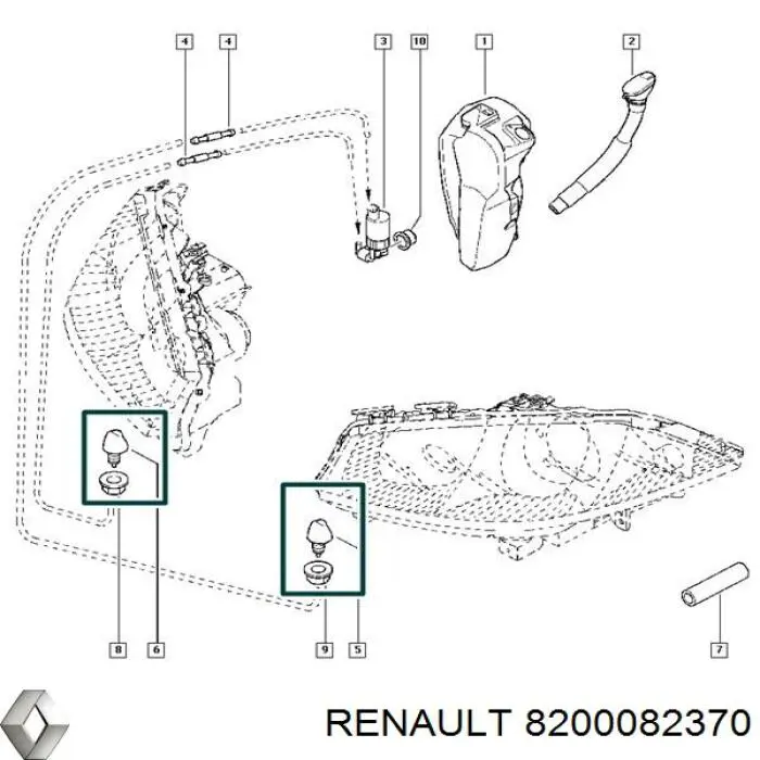 8200082370 Renault (RVI) tobera de agua regadora, lavado de faros, delantera