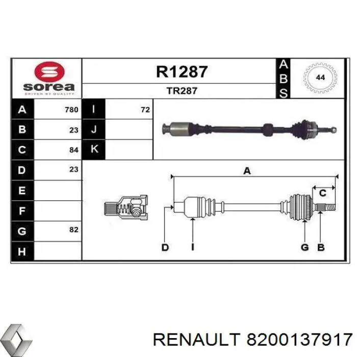 Árbol de transmisión delantero derecho para Renault Scenic (JA0)