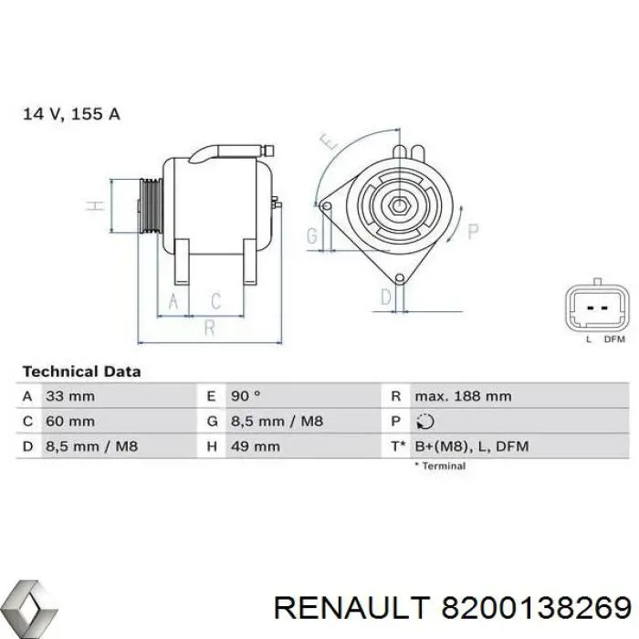 Alternador del motor Renault (RVI) 8200138269 precio, desde 257,33 EUR