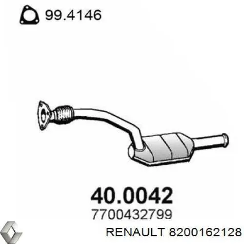 8200162128 Renault (RVI) tubo de admisión del silenciador de escape delantero