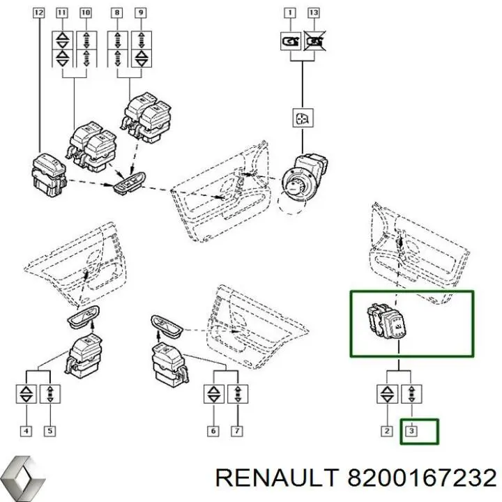 Botón de bloqueo de puertas Renault (RVI) 8200167232 precio, desde 34,85 EUR
