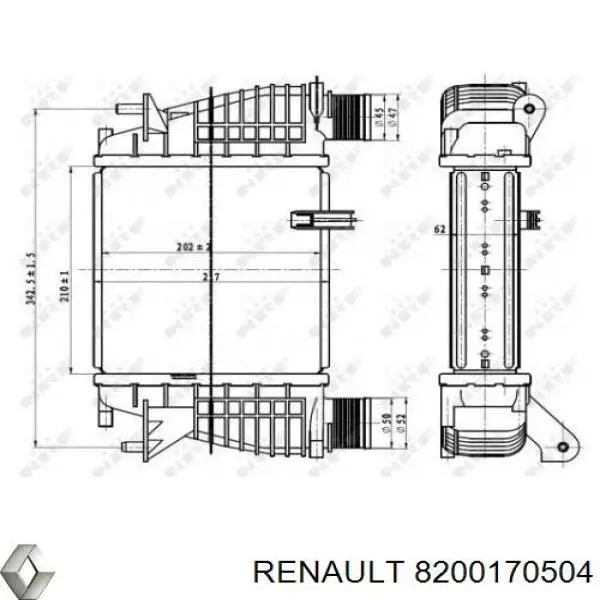 Radiador de aire de admisión Renault (RVI) 8200170504 precio, desde 65,34 EUR