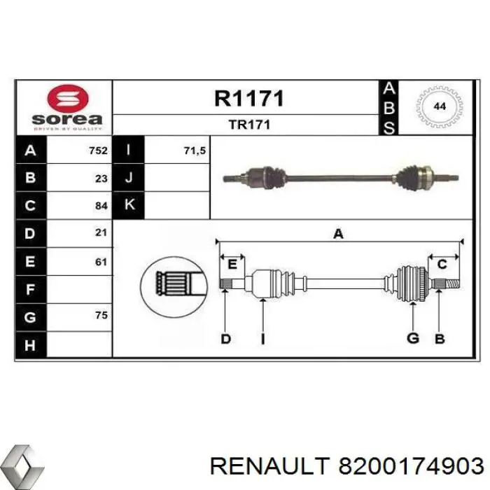 Comprar 8200174903 Renault (RVI) Semieje trasero derecho