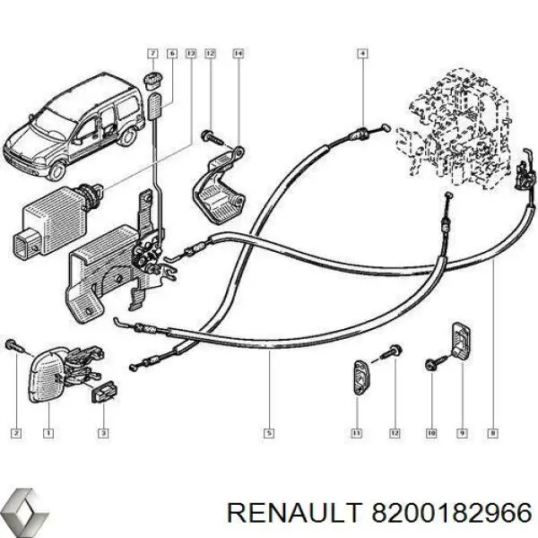 Cable de accionamiento, desbloqueo de puerta corrediza para Renault Kangoo (FC0)