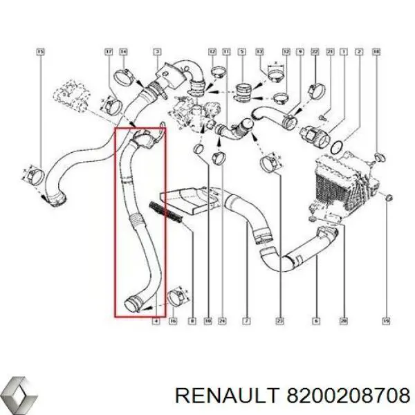 Tubo intercooler 8200208708 Renault (RVI)