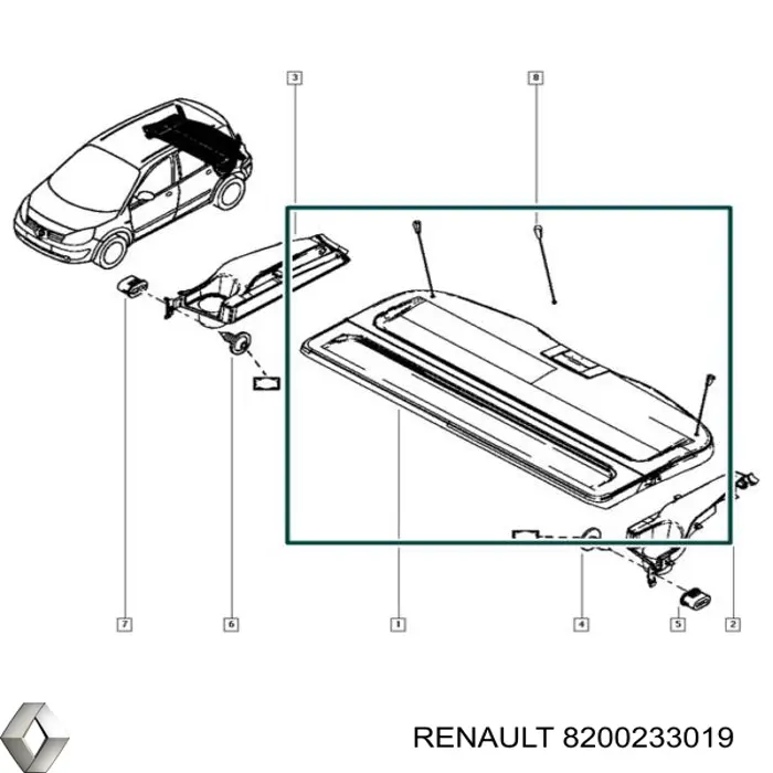 8200233019 Renault (RVI) bandeja trasera