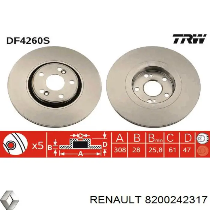 8200242317 Renault (RVI) disco de freno delantero