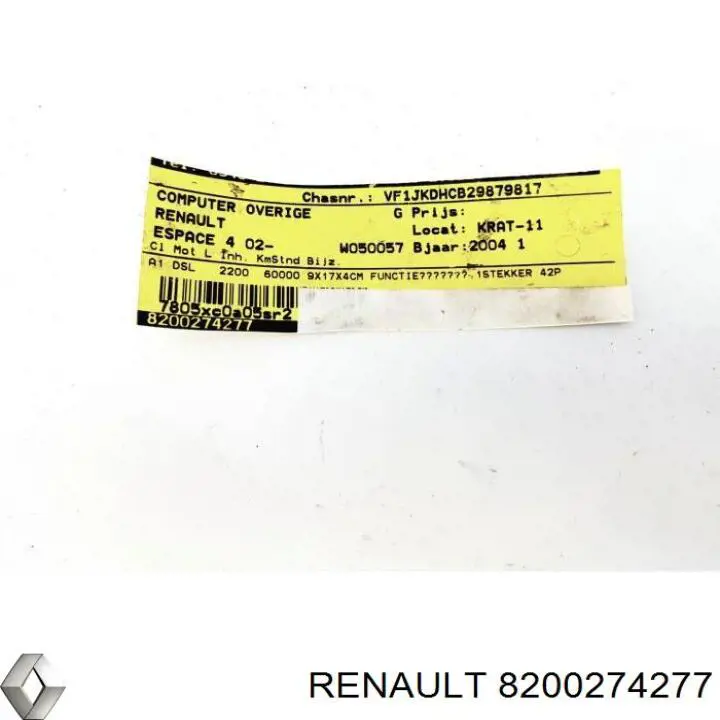Módulo de control electrónico de la transmisión automática 8200274277 Renault (RVI)