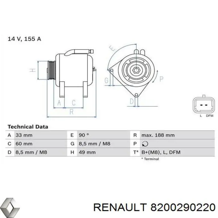 Alternador del motor Renault (RVI) 8200290220 precio, desde 257,33 EUR