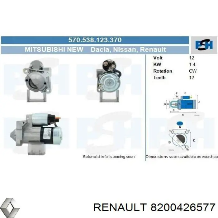 Comprar 8200426577 Renault (RVI) Burro de arranque 