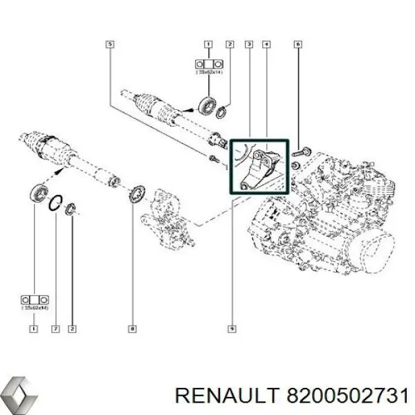 Soporte del rodamiento intermedio del semieje delantero Renault (RVI) 8200502731 precio, desde 18,77 EUR