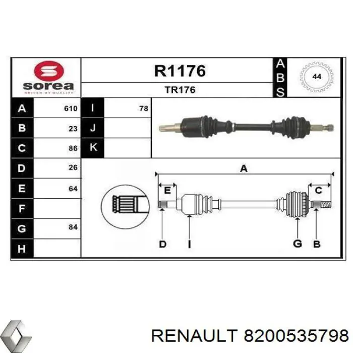 8200535798 Renault (RVI) árbol de transmisión delantero izquierdo