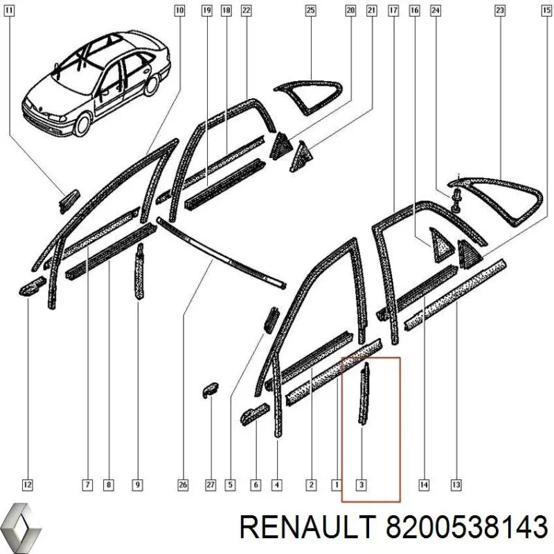 Bisagra de la puerta trasera derecha 8200338990 Renault (RVI)