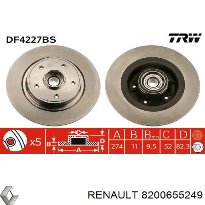 8200655249 Renault (RVI) disco de freno trasero