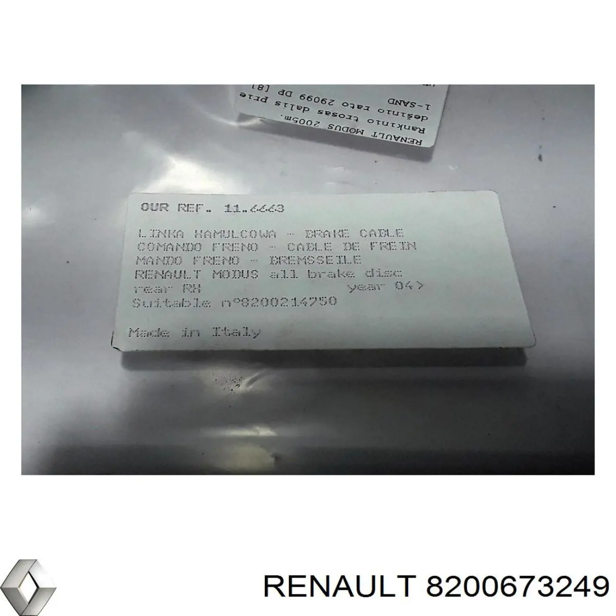 8200673249 Renault (RVI) cable de freno de mano trasero derecho