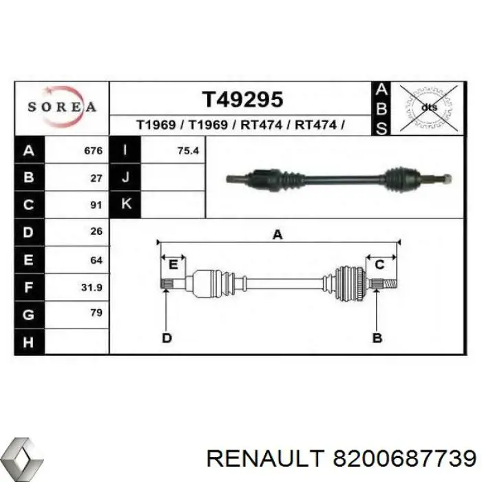 Semieje delantero izquierdo Renault (RVI) 8200687739 precio, desde 77,14 EUR