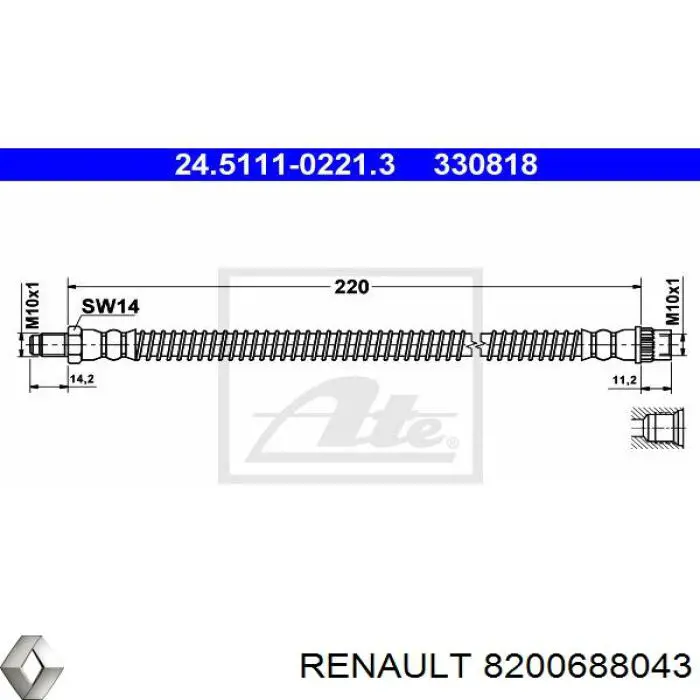 8200688043 Renault (RVI) latiguillo de freno trasero