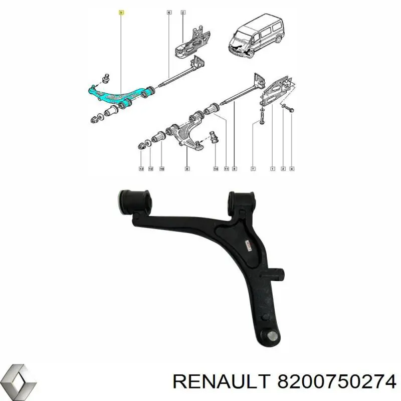 8200750274 Renault (RVI) barra oscilante, suspensión de ruedas delantera, inferior derecha