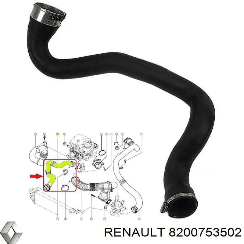 8200753502 Renault (RVI) tubo flexible de aire de sobrealimentación derecho