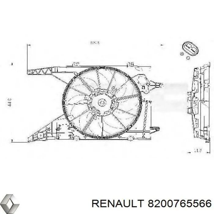 8200765566 Renault (RVI) difusor de radiador, ventilador de refrigeración, condensador del aire acondicionado, completo con motor y rodete