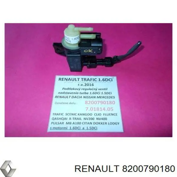 Comprar 8200790180 Renault (RVI) Válvula solenoide de control de presión de sobrealimentación