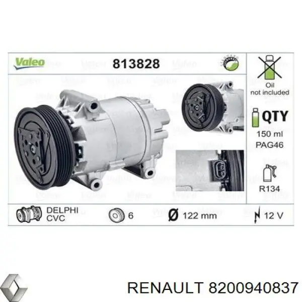 8200940837 Renault (RVI) compresor de aire acondicionado