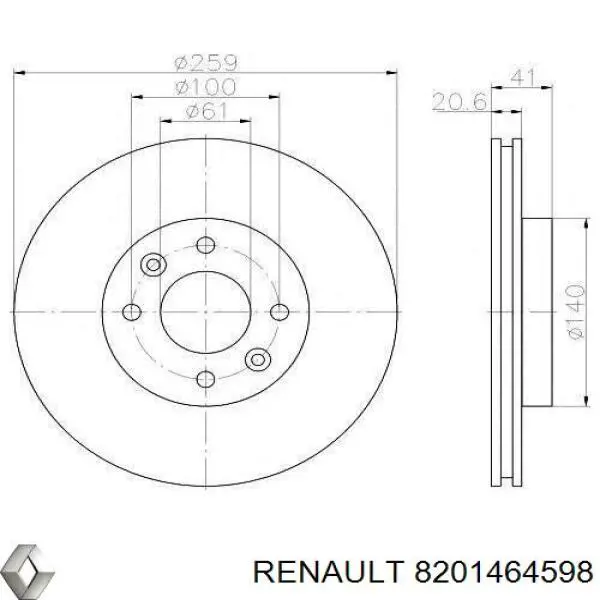 8201464598 Renault (RVI) disco de freno delantero