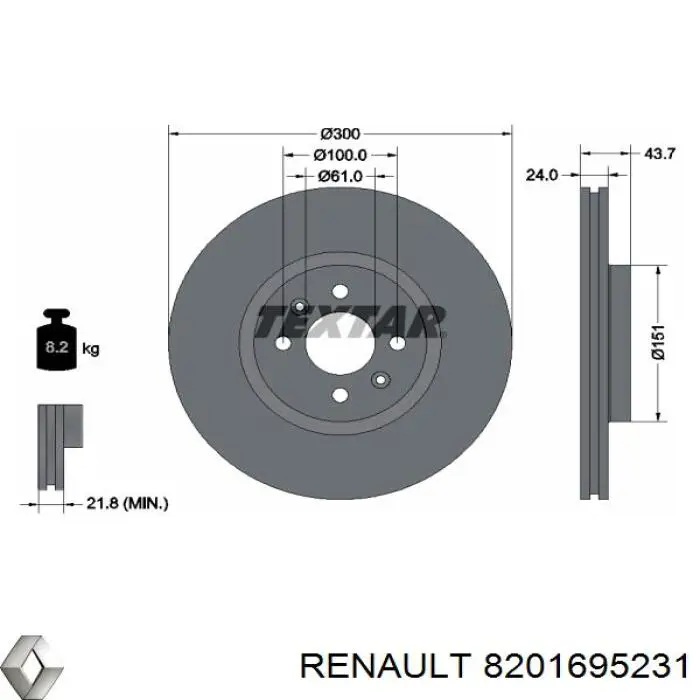 8201695231 Renault (RVI) freno de disco delantero