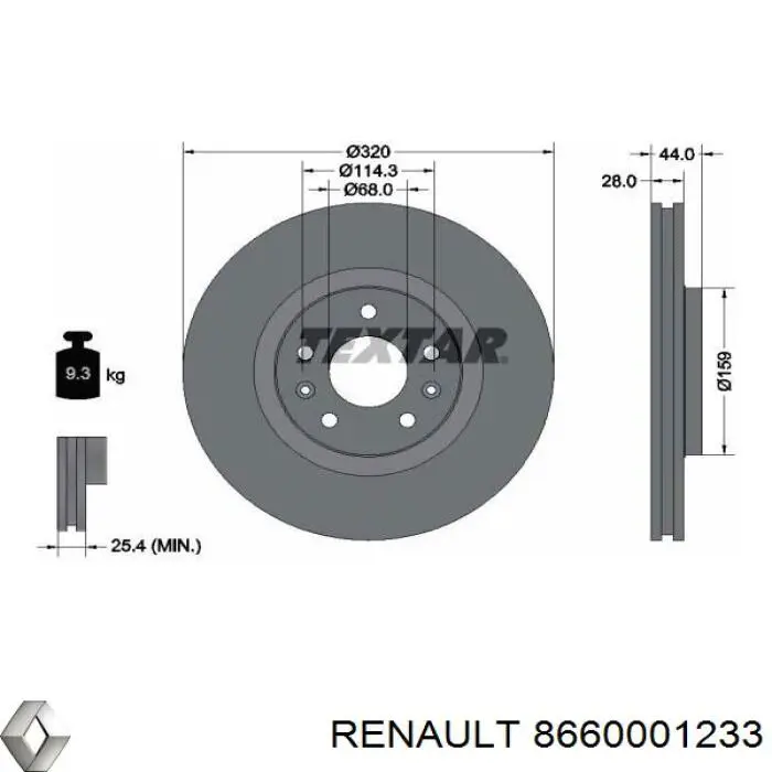 8660001233 Renault (RVI) disco de freno delantero