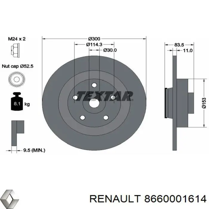 8660001614 Renault (RVI) disco de freno trasero