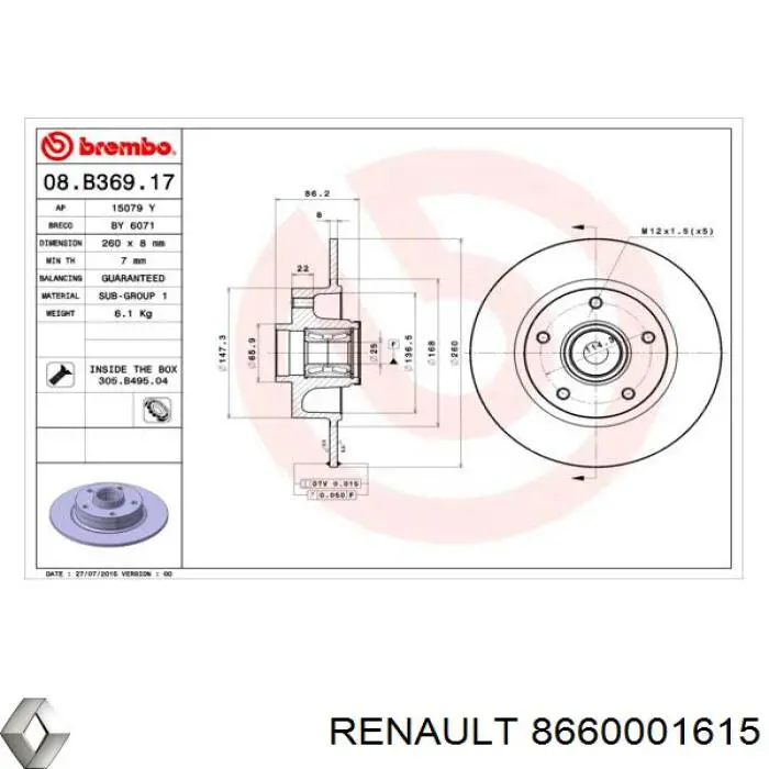 8660001615 Renault (RVI) disco de freno trasero