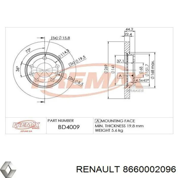 Frenos delanteros Renault (RVI) 8660002096 precio, desde 37,48 EUR