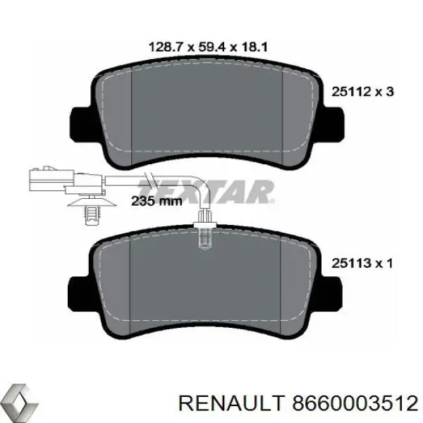 8660003512 Renault (RVI) pastillas de freno traseras