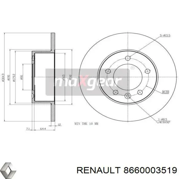 8660003519 Renault (RVI) disco de freno trasero