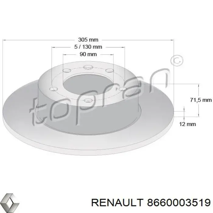 Disco de freno trasero Renault (RVI) 8660003519 precio, desde 44,75 EUR