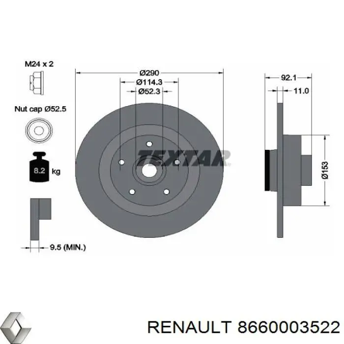 8660003522 Renault (RVI) disco de freno trasero