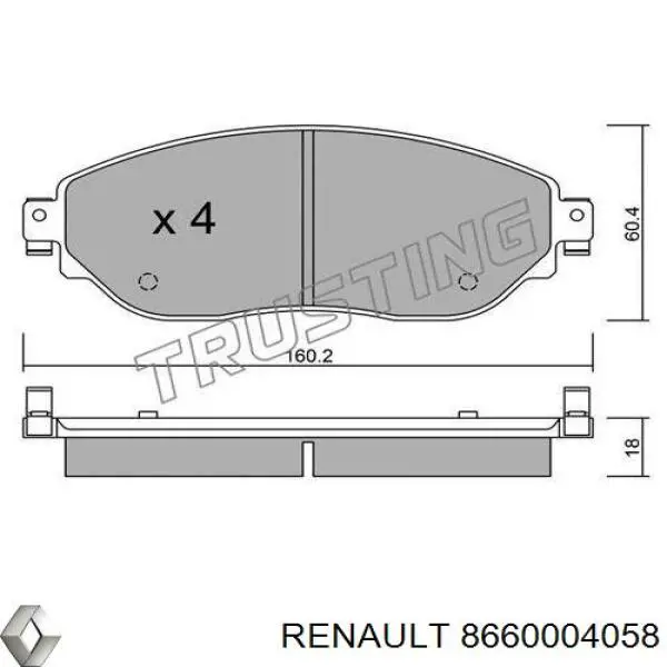 8660004058 Renault (RVI) pastillas de freno delanteras