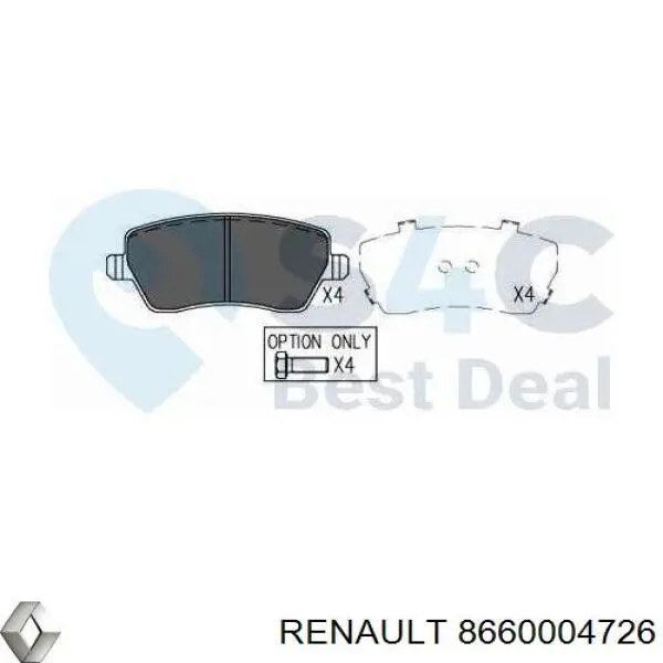 Pastillas freno delanteras Renault (RVI) 8660004726 precio, desde 18,75 EUR