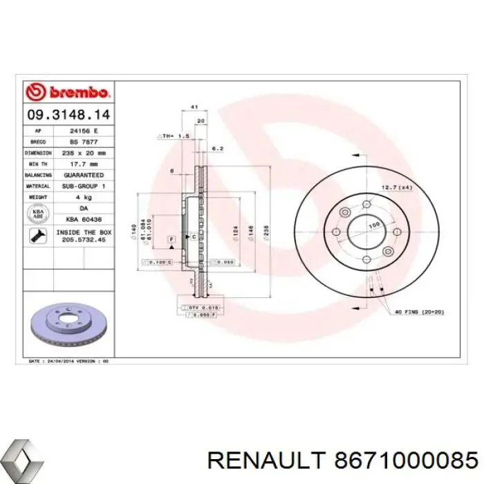 Comprar 8671000085 Renault (RVI) Freno de disco delantero