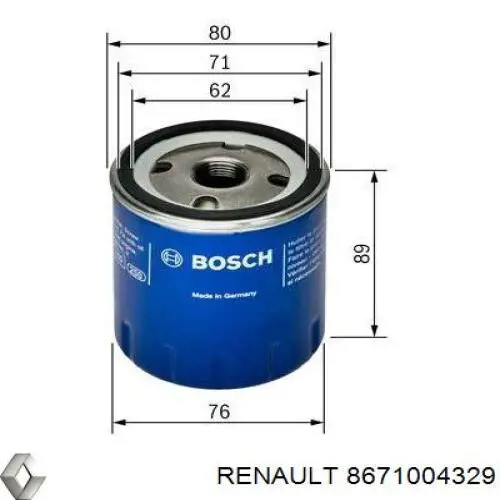 8671004329 Renault (RVI) filtro de aceite