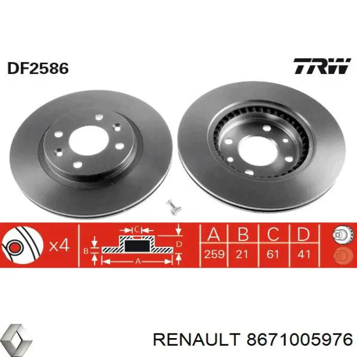 8671005976 Renault (RVI) disco de freno delantero
