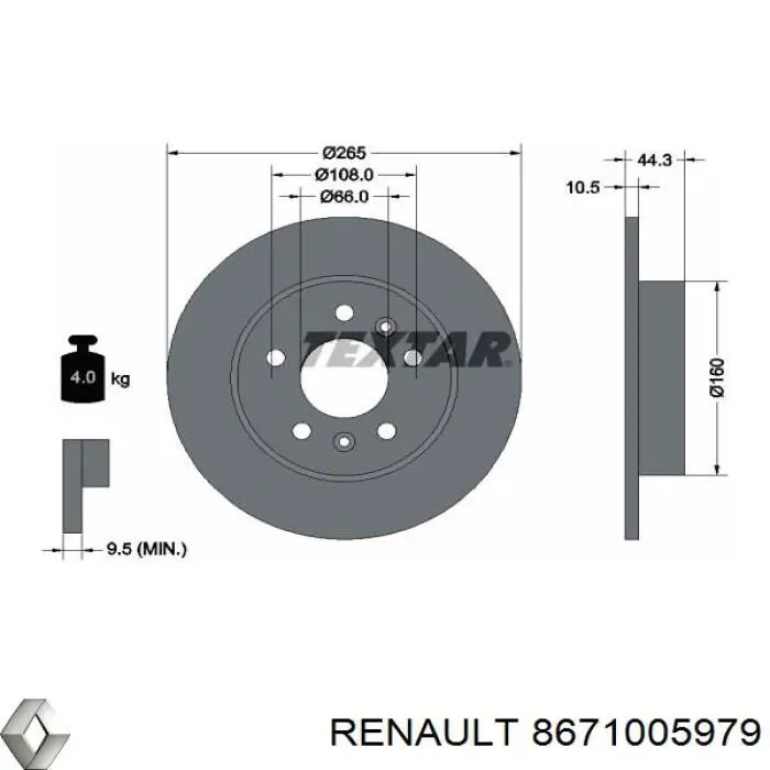 8671005979 Renault (RVI) disco de freno trasero