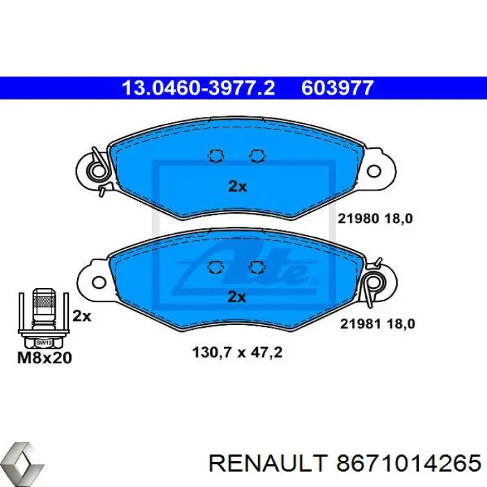 8671014265 Renault (RVI) pastillas de freno delanteras