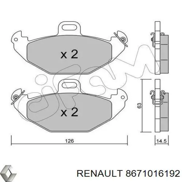 8671016192 Renault (RVI) pastillas de freno traseras