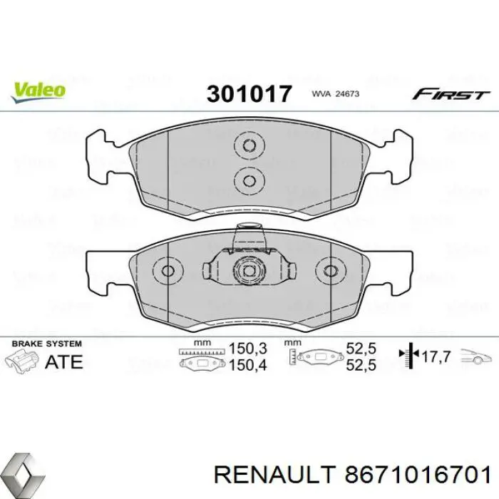 8671016701 Renault (RVI) pastillas de freno delanteras